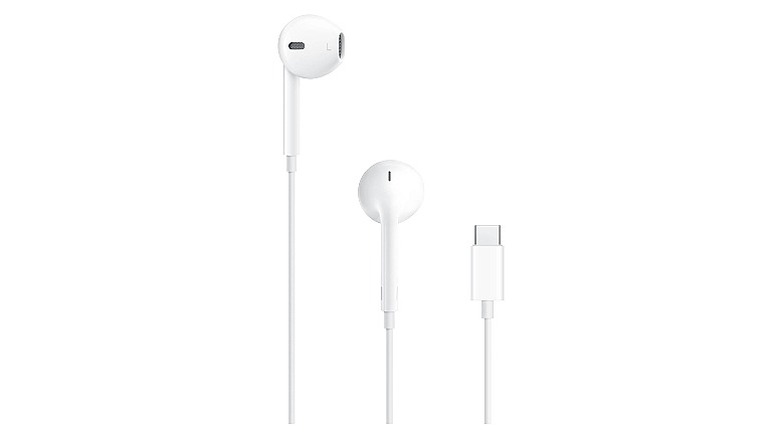 Wired Apple EarPods against a white background.