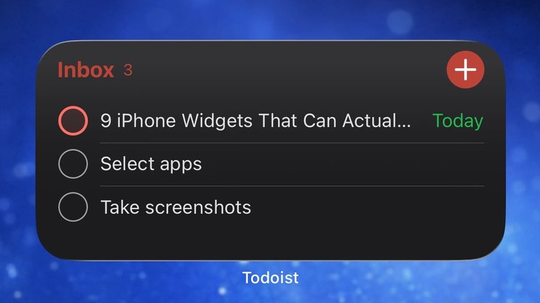 The Todoist widget on the iPhone showing a to-do list.
