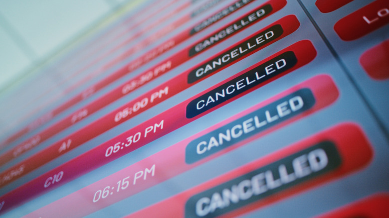 List of cancelled flights on a screen
