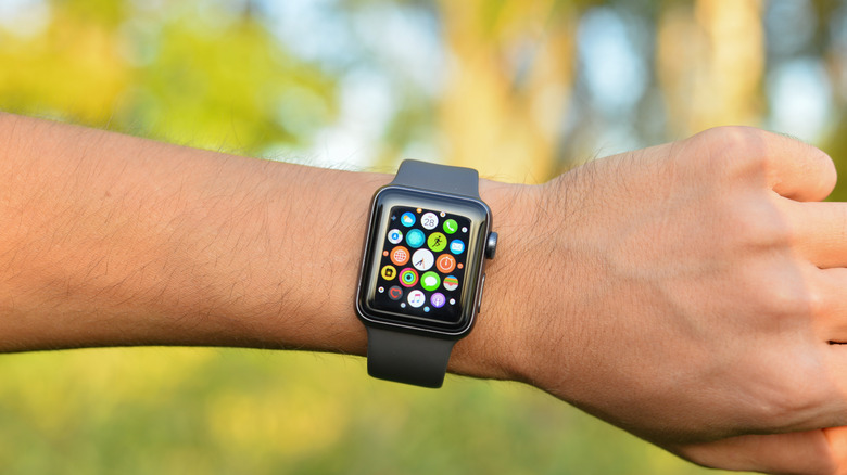 Wrist showing an Apple Watch
