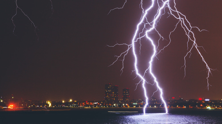 Lightning striking the sea