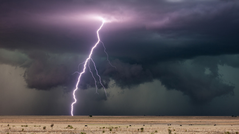 Lightning striking barren landscape