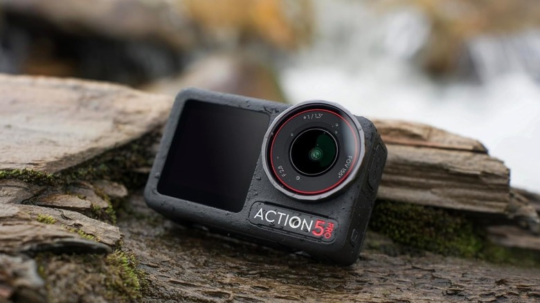 The DJI Osmo Action 5 Pro action camera in rough and wet conditions.