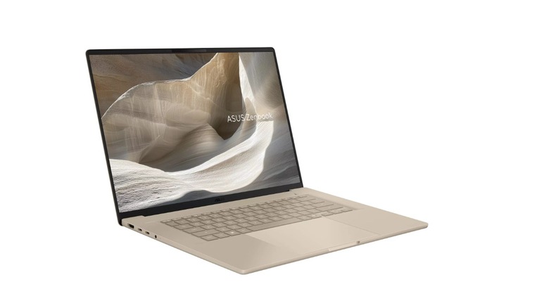 The Asus Zenbook A16 (2026) laptop in beige, on a white background.