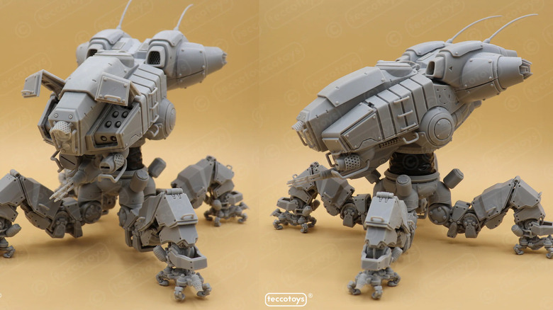 A model robot shown on a brown background.