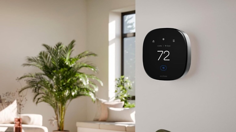 The ecobee Smart Thermostat Premium installed on a wall.