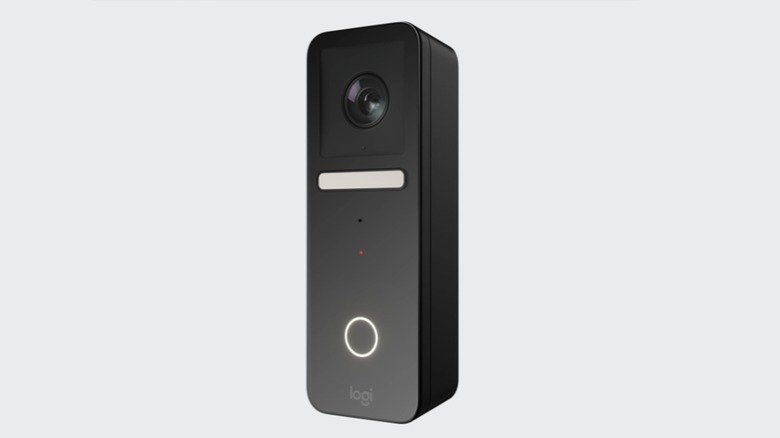 The Logitech Circle View video doorbell on a gray background.