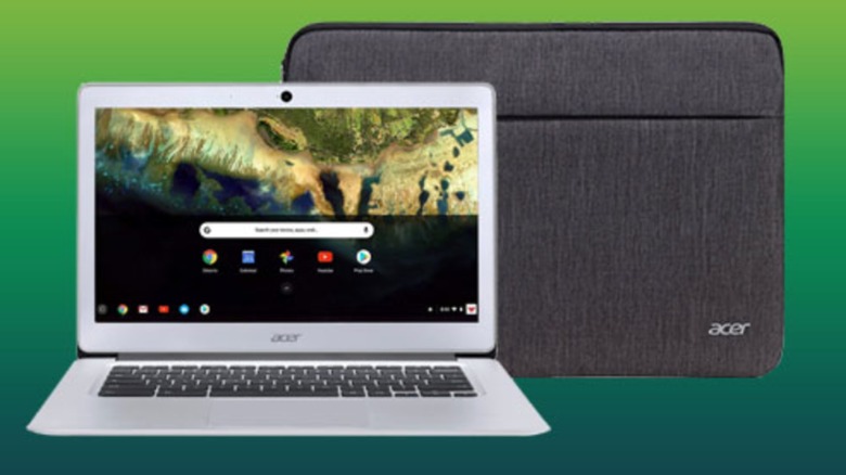 The Acer Chromebook 14 with a protective bag behind it