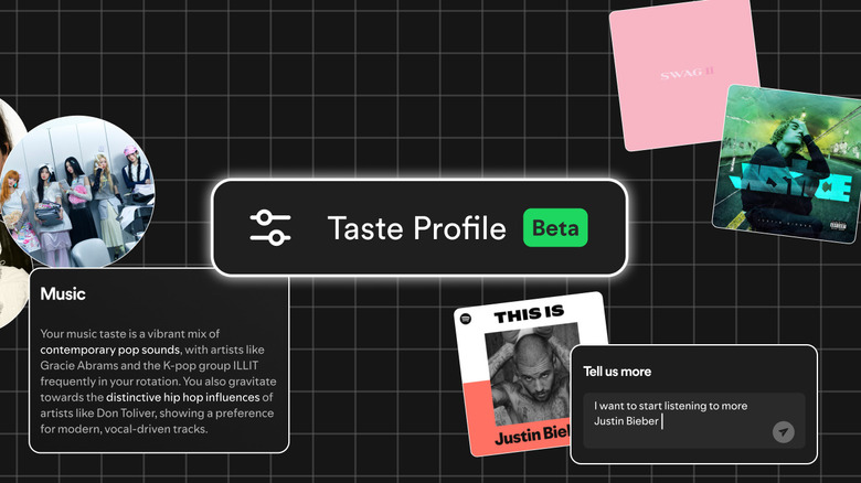 Taste profile beta sign with background showing multiple musical arts and prompt page
