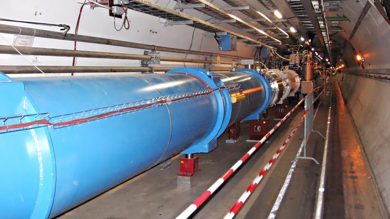 Underground tunnel of the large hadron collider extending into the distance