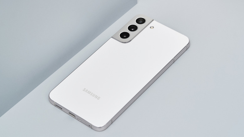 Samsung Galaxy S22+ lying face down on a table