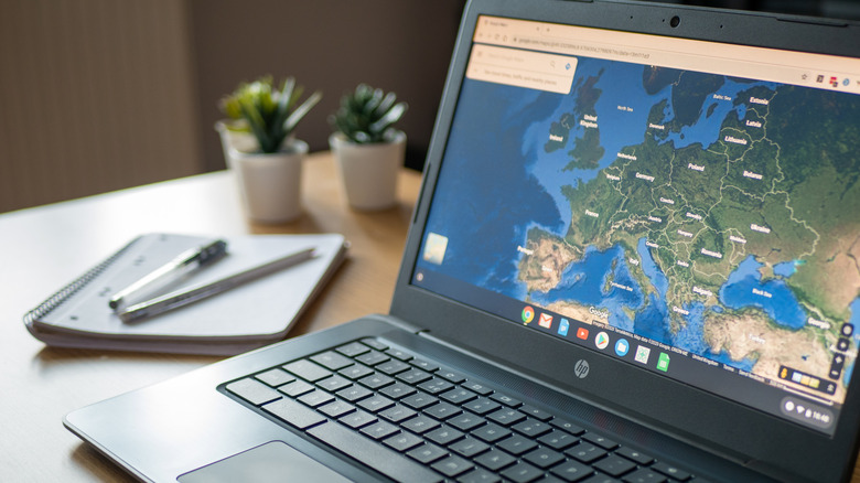 A Chromebook open on the web looking at Maps