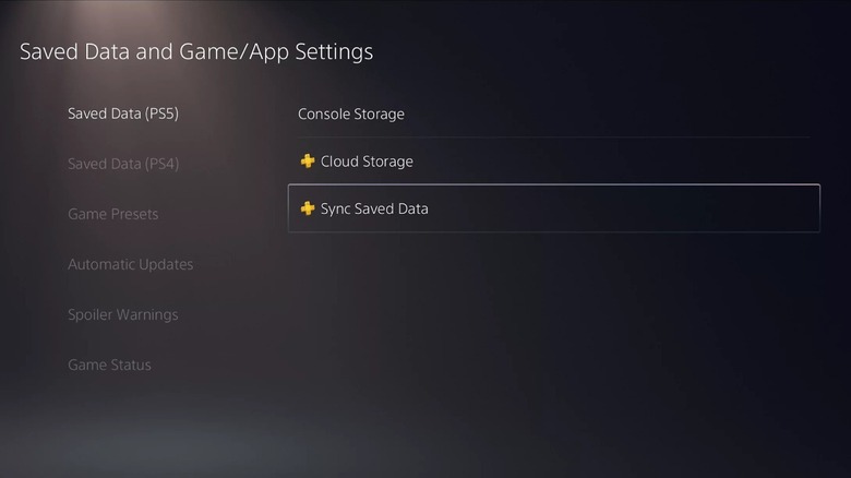 The Saved Data menu on the PlayStation 5.