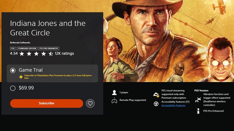 The free trial option for Indiana Jones and the Great Circle in the PlayStation Store.