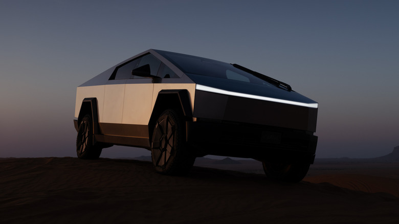A cinematic photo of the Tesla Cybertruck
