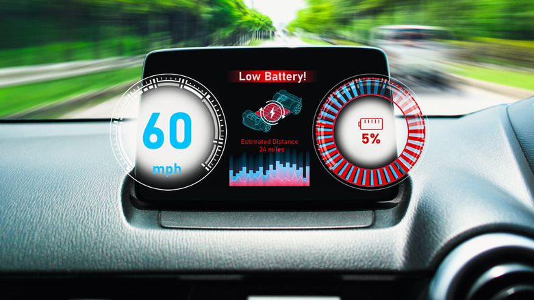 An illustration of an EV screen with a low battery warning.