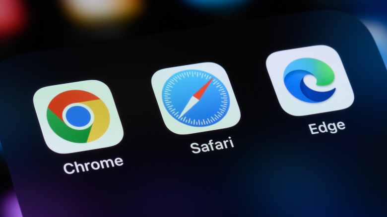 Google Chrome Safari and Edge icons on a smartphone