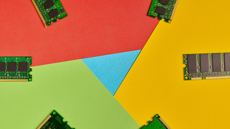 Art piece showing chrome colors decorated by PC ram sticks