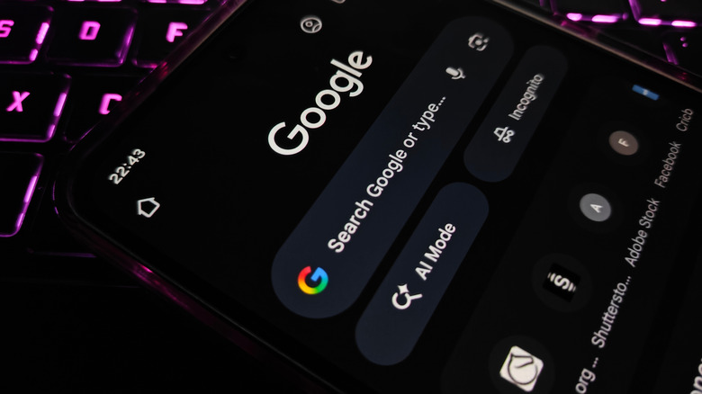 Chrome browser on mobile showing tabs for AI mode and Incognito mode