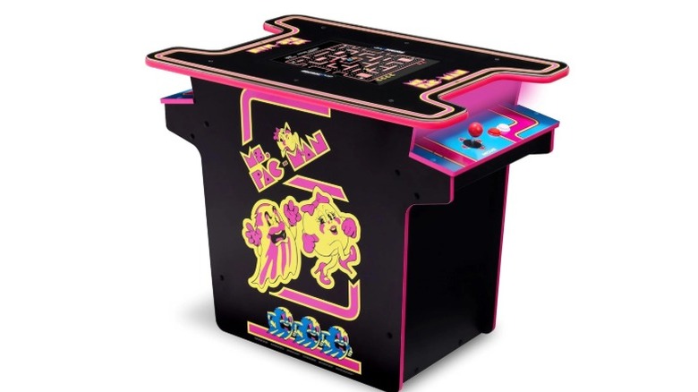The Arcade1Up Ms. Pac-Man Head-to-Head Arcade Table against a white background.