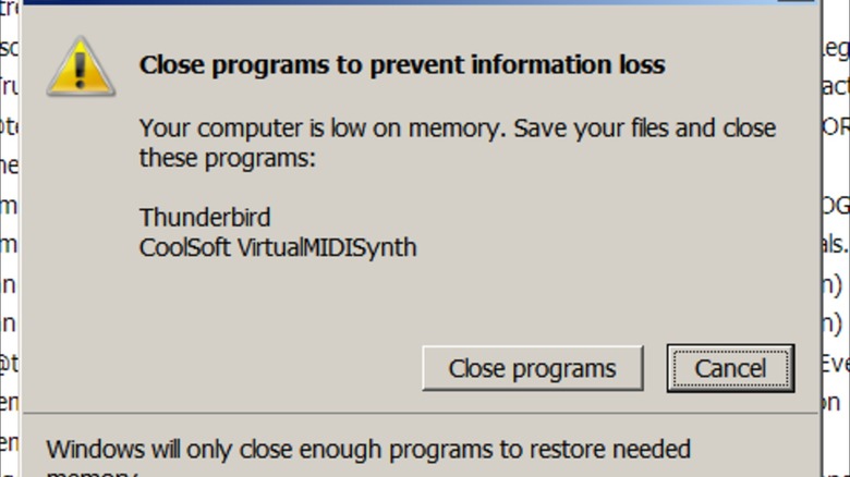Low memory error popup on Windows 7
