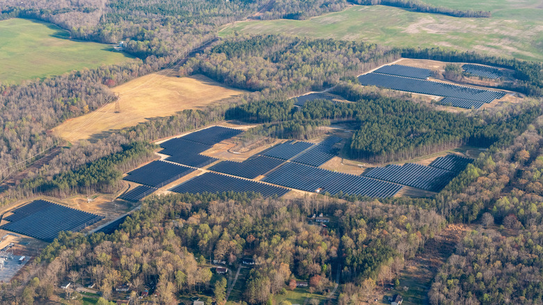 Charles City, Virginia - aerial photograph of solar panels in a former farm field