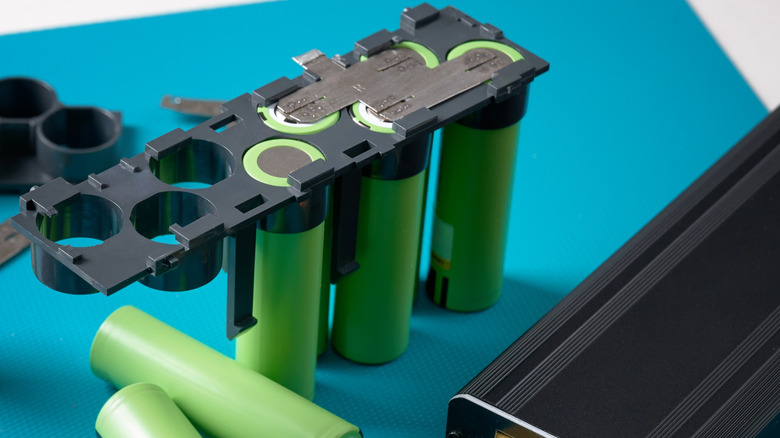 Lithium batteries being assembled