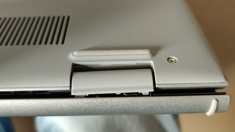 A cracked laptop hinge.