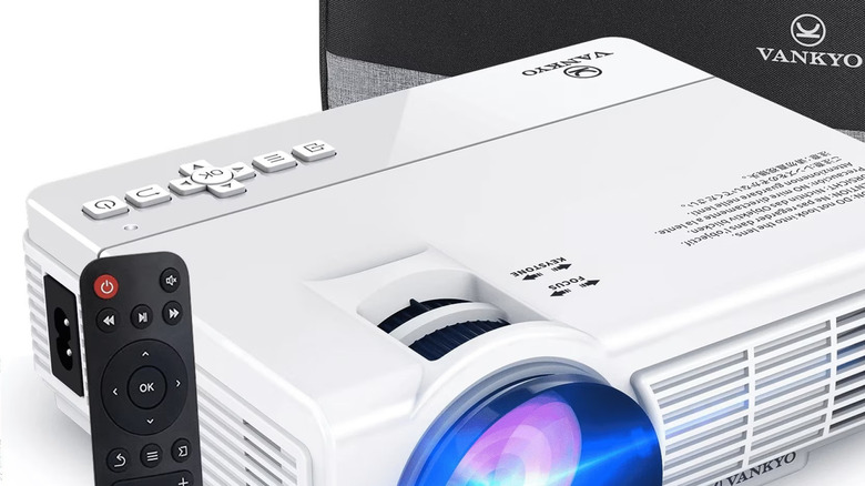 Mini projector placed with a remote