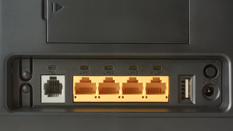 Ports at the back of a router