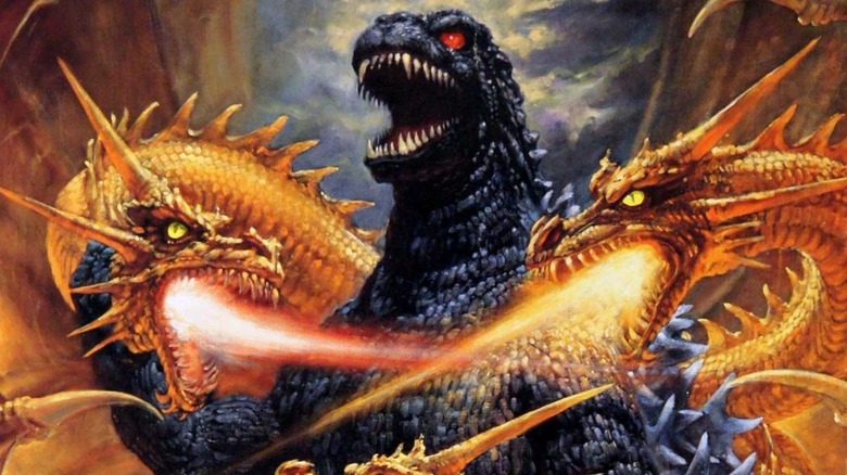 Godzilla surrounded by King Ghidorah