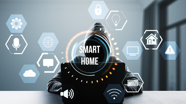 A hacker attempts a cyberattack against a smart home