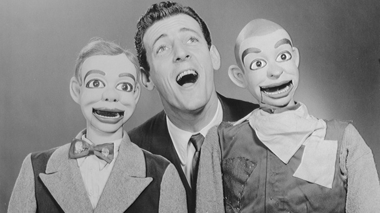 Paul Winchell with two of his ventriloquist dummies