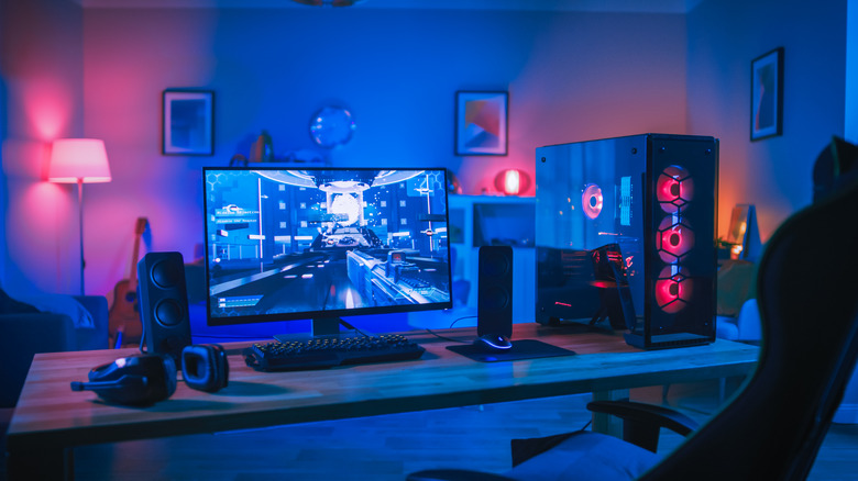 A gaming computer on a desk.