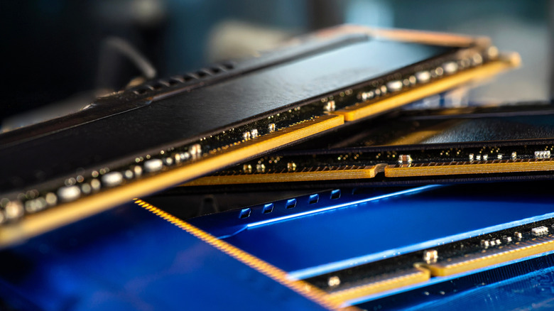 A stack of memory chips lying on top of each other