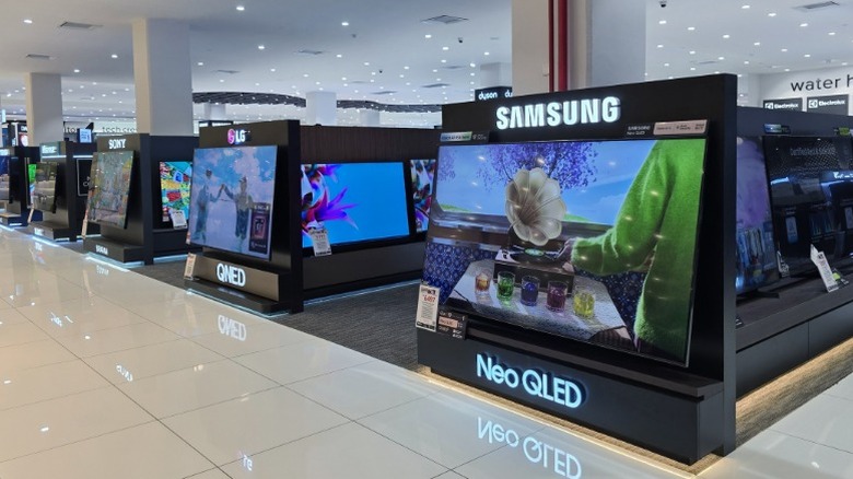 Samsung smart TV displayed in a shopping mall