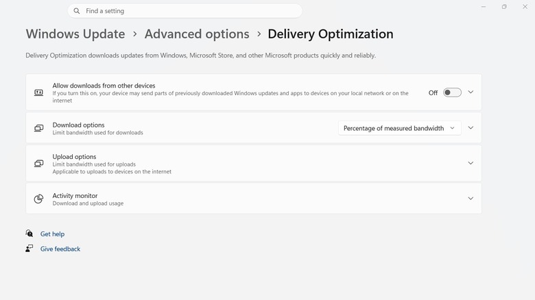 Delivery Optimization toggled off in Windows 11