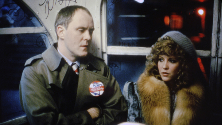 John lithglow and Nancy allen on the set of Blow Out