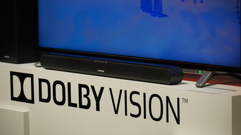 The Dolby Vision logo shown on a retail display.