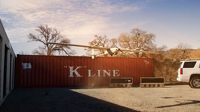 Lockheed Martin Stalker VXE30 drone taking off from the ground.