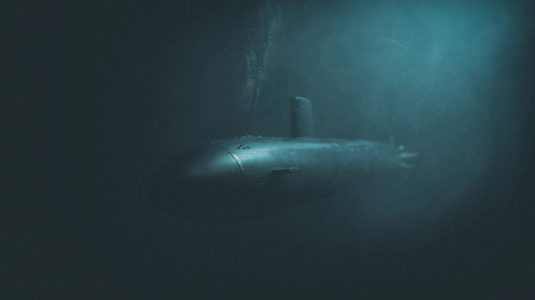 A Los Angeles class nuclear submarine shown in dark water