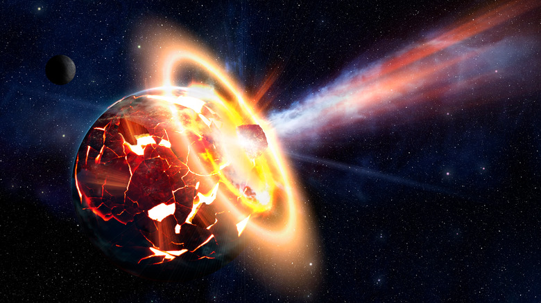 Massive asteroid crashing into a planet