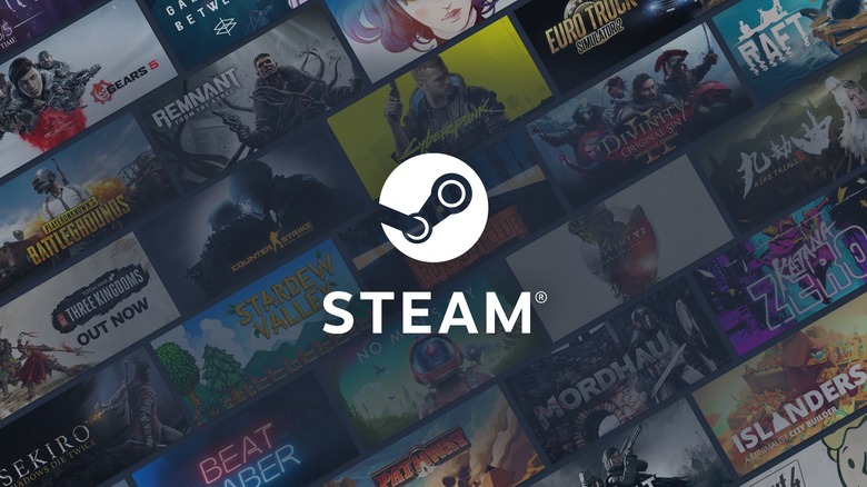 Banner image for Steam PC game digital distribution platform with available title thumbnails