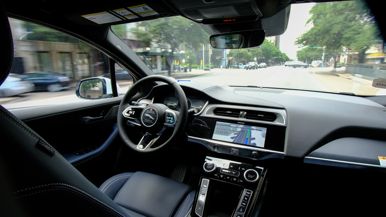 The interior of a Waymo driverless car