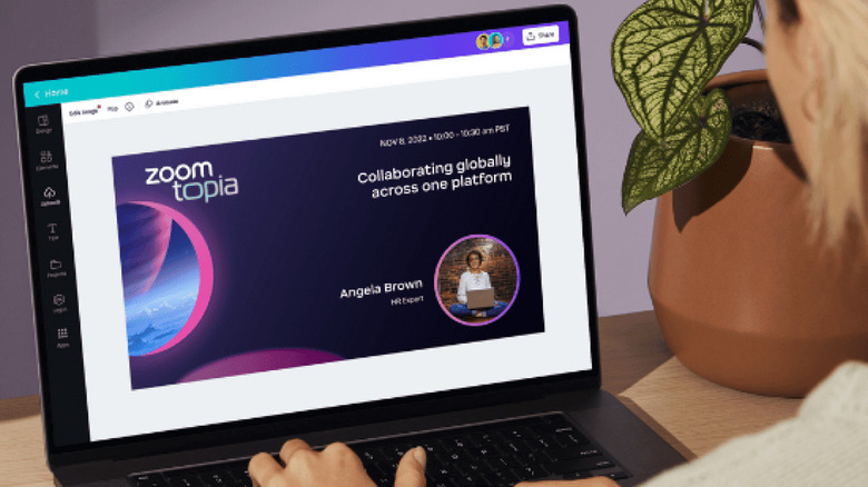 A person using the Canva web tool to create a presentation.