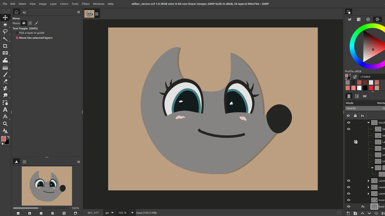 Wilber, the official mascot of GIMP, created by contributor Reju.