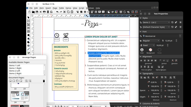 a work-in-progress layout being created on Scribus.