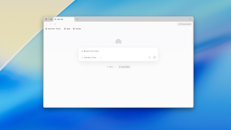 AI browser Dia's homescreen on a Mac