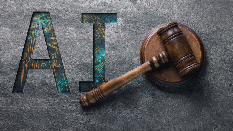 a legal gavel alongside the text AI