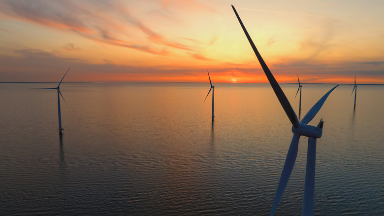 Offshore wind farm at sunset